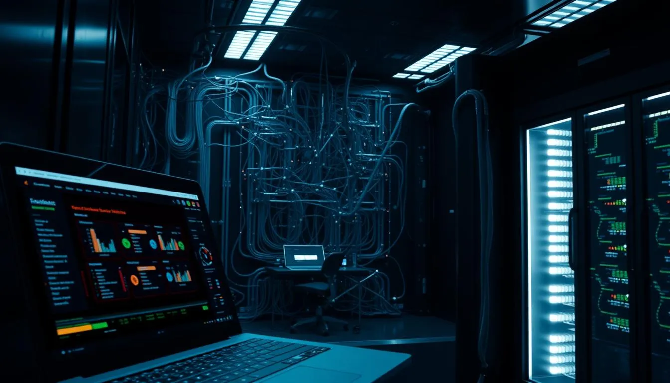 Ilustracja przedstawiająca kontrolę dostępu administratora do serwerów i systemów firmy